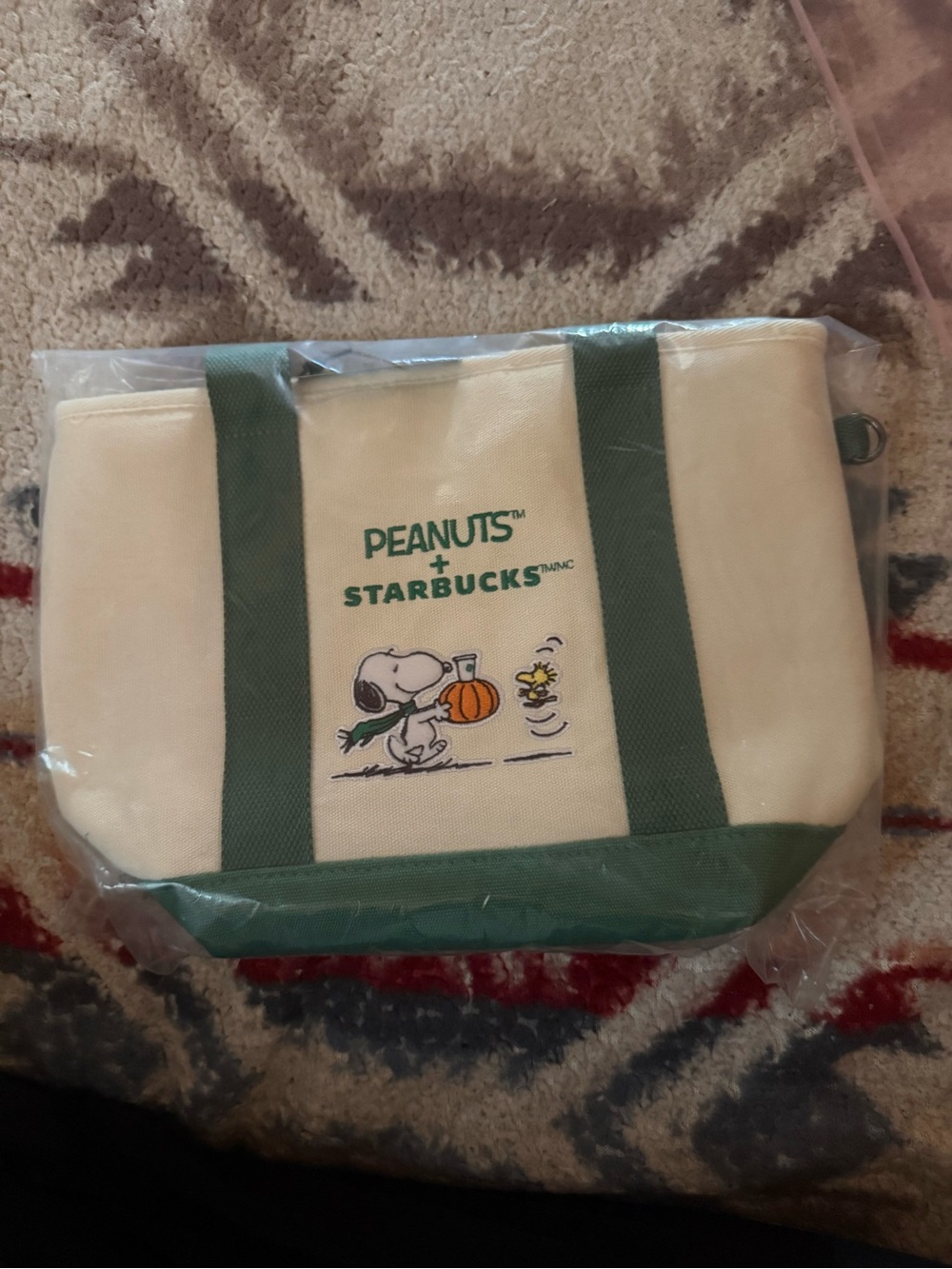 Starbucks x Peanuts Cream and Green Canvas Tote